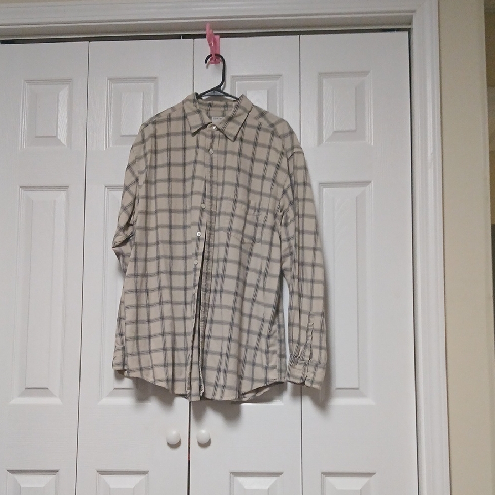 Men's Plaid Shirt - Beige and Gray